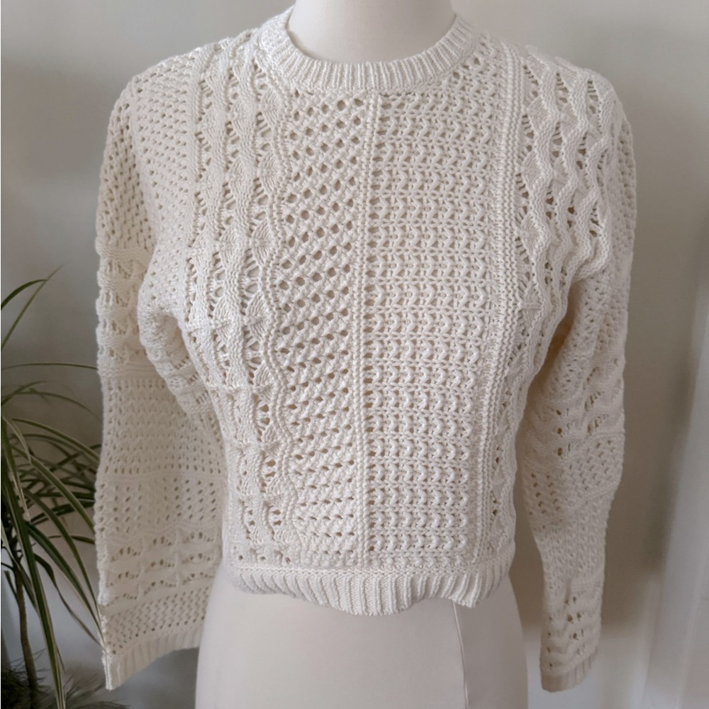 New Madewell Crochet knit long sleeve crop ivory sweater Size XS